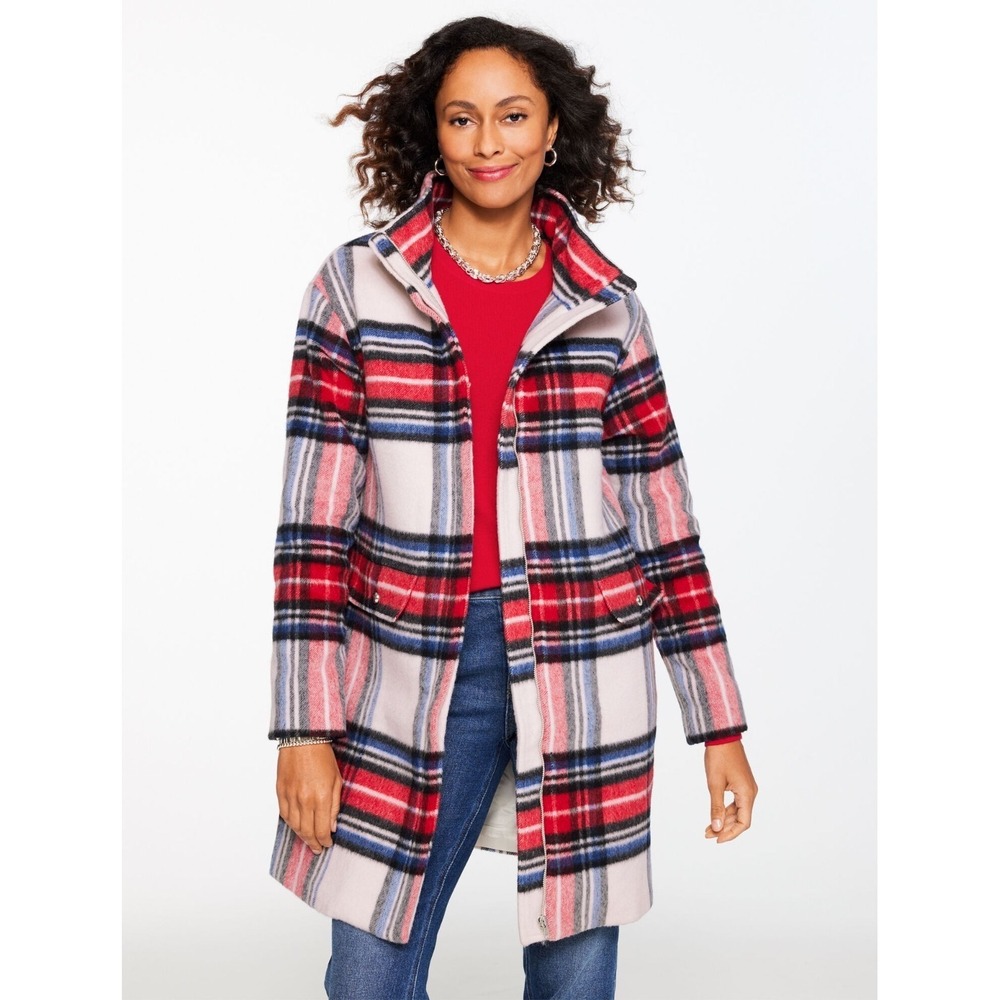 Talbots Wool Blend Stadium Coat size PL Fireside Plaid ‎ NWT $429